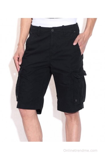 Celio Black Cotton Solid Shorts